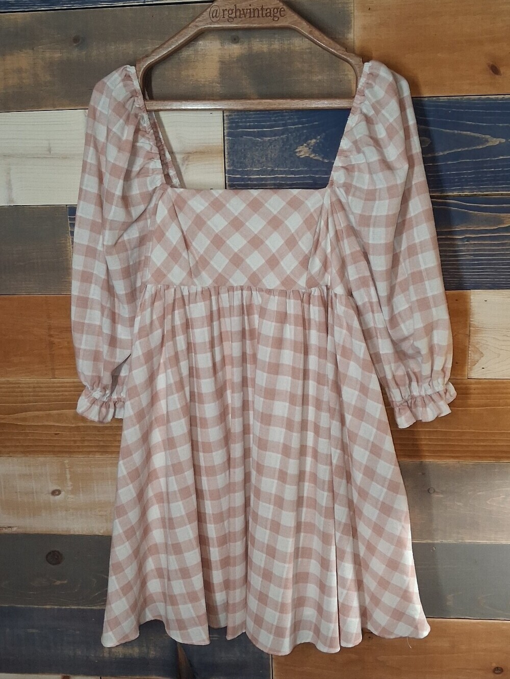 Storia Square Neck Gingham Minidress NWT M Rose/White